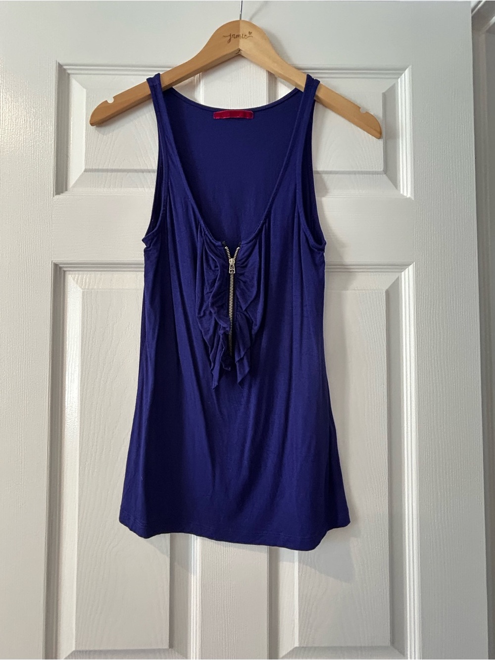 Velvet Royal Purple Ruffle Zip Tank Top